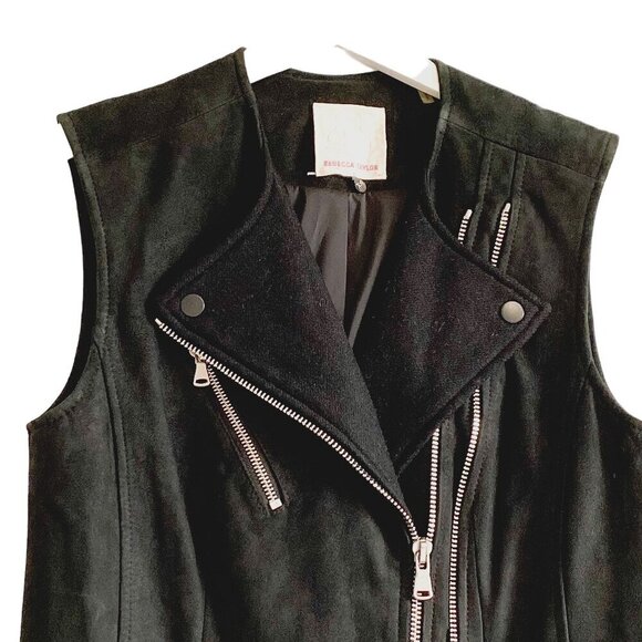 Rebecca Taylor Black Lamb Leather Moto Vest with Wool‎ Lapel, Size XS - Picture 8 of 15